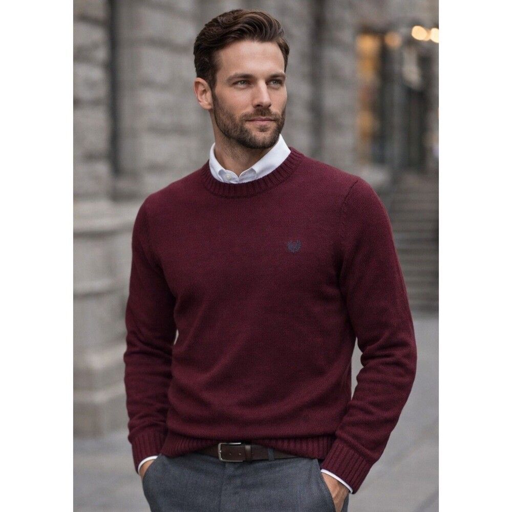 Chaps Mens Burgundy 100% Cotton Crewneck Sweater M Pullover Long Sleeve Classic
